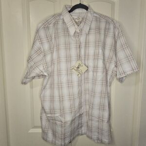 Arnold Palmer Vintage  NWT Men's Plaid White/Tan/Blue SS Button Up Shirt SZ XL